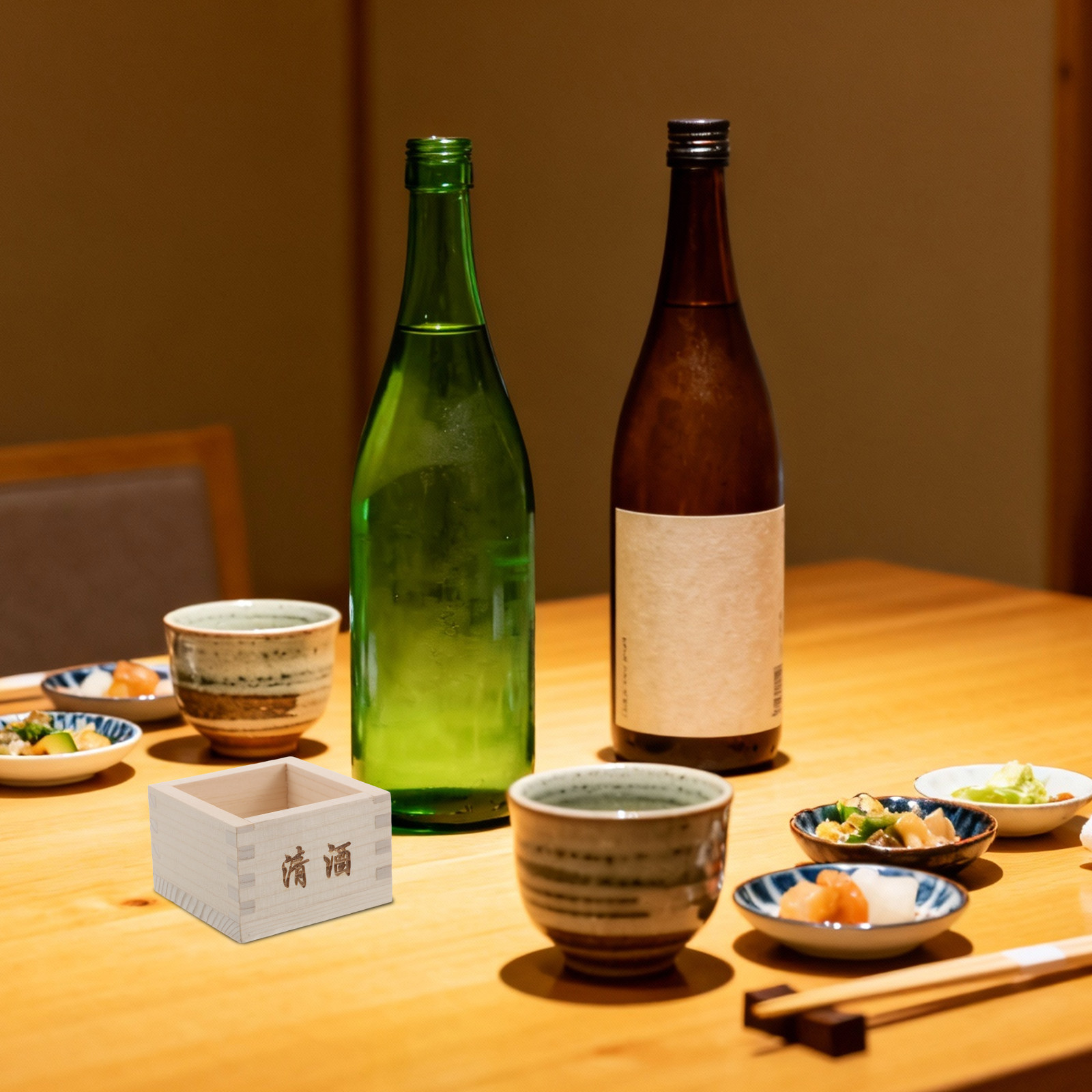 Home Bar Set - 2Pcs Japanese Sake Masu Box Wooden