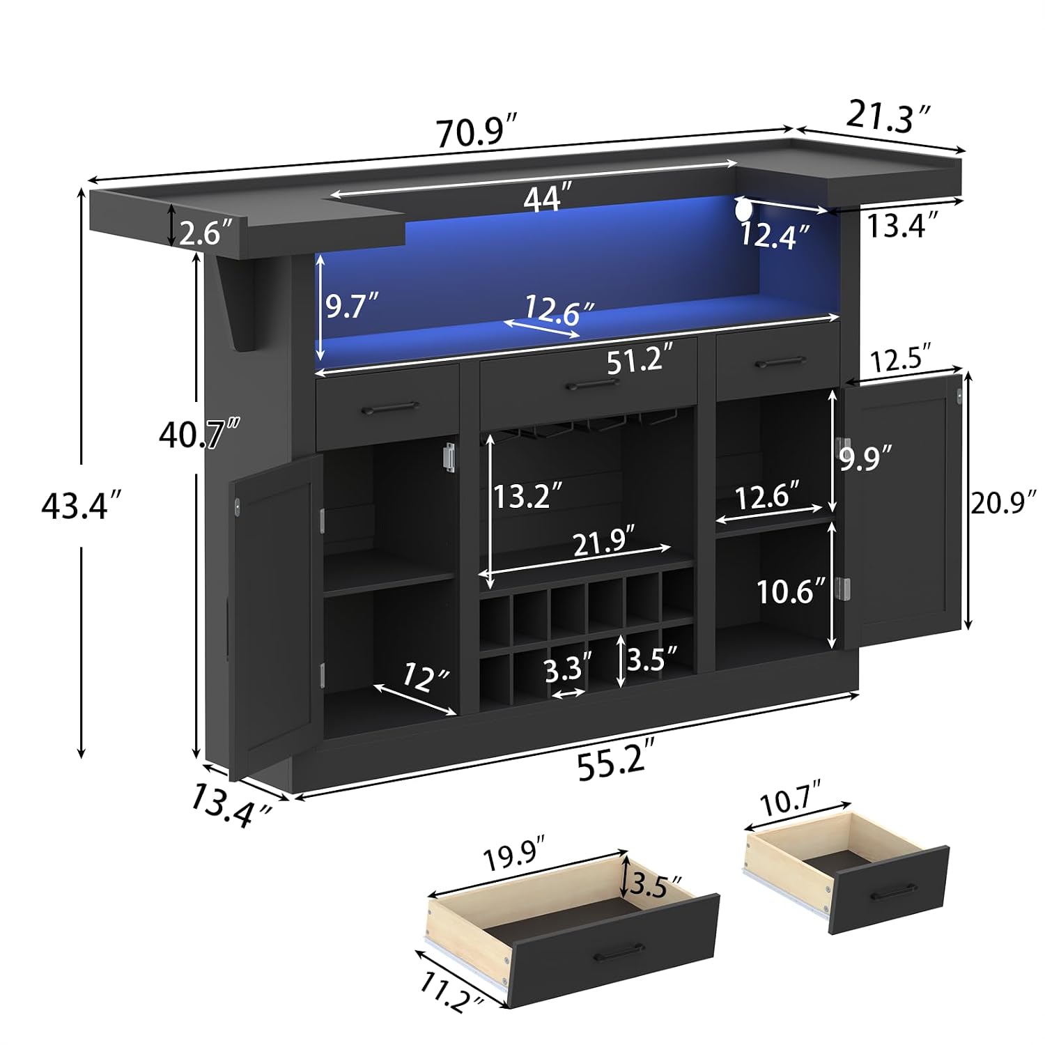 71-in Bar Cabinet with LED & 3 - Home Bar Shelves review and price