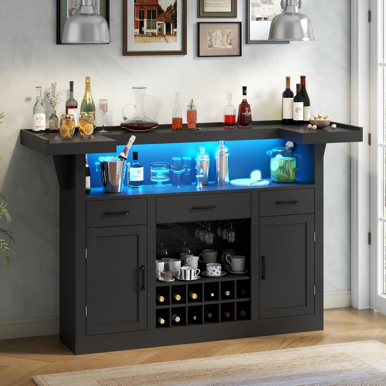 71-in Bar Cabinet with LED & 3 - Home Bar Shelves review and price