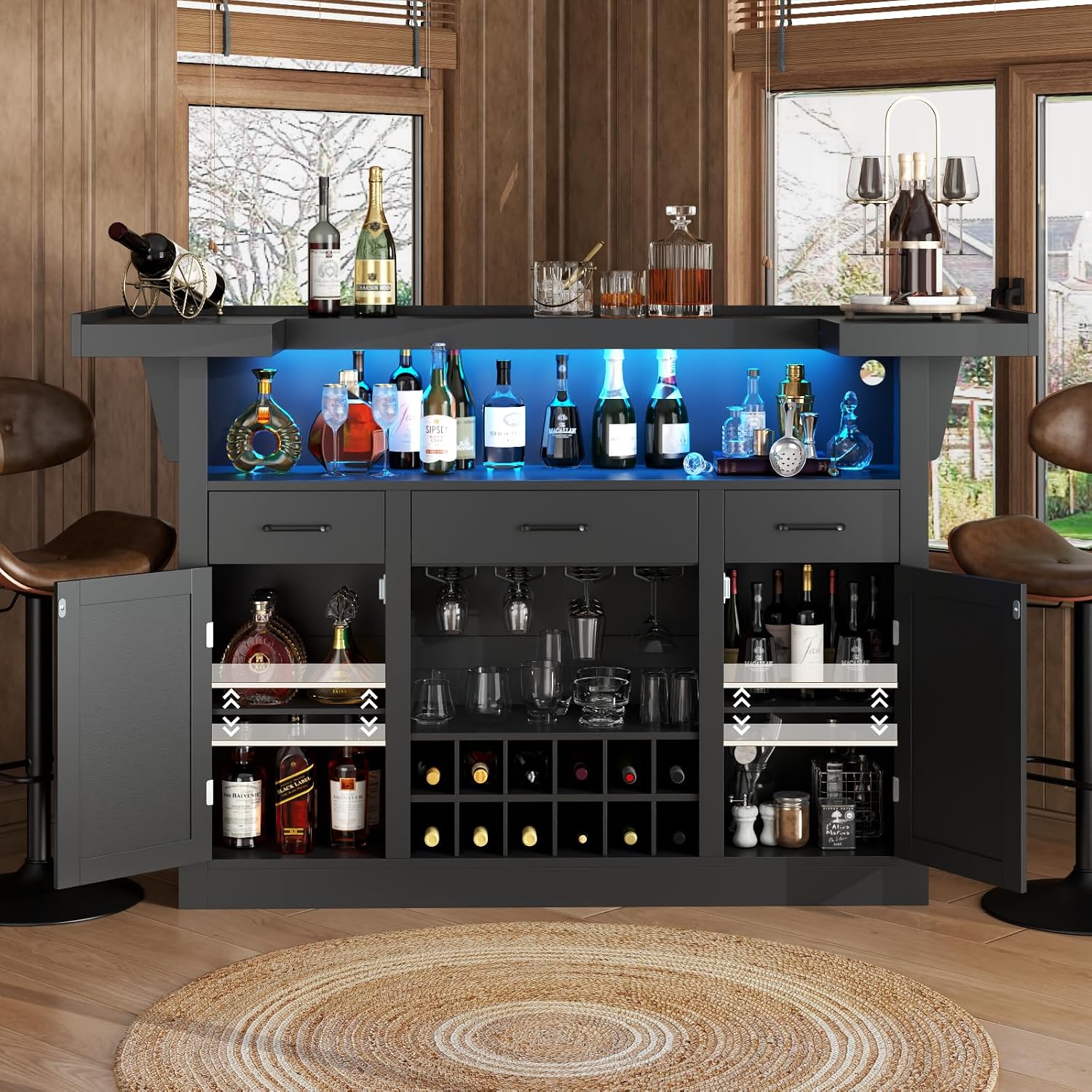71-in Bar Cabinet with LED & 3 - Home Bar Shelves review and price