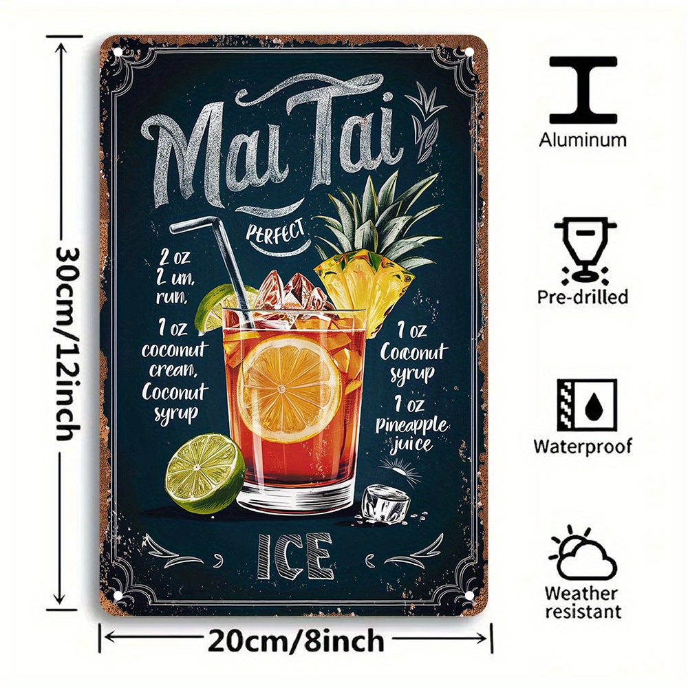 1pc Vintage Mai Tai Recipe Ing - Home Bar Lounge review and price